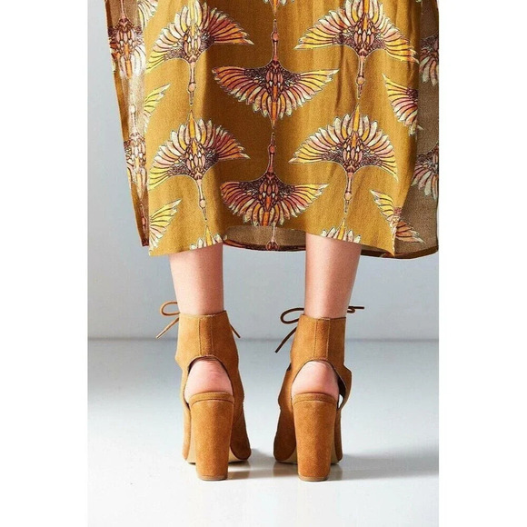 Urban Outfitters Women Brown Strappy Heels 9 Suede Lace Up Block Peep Toe Summer - Picture 16 of 16